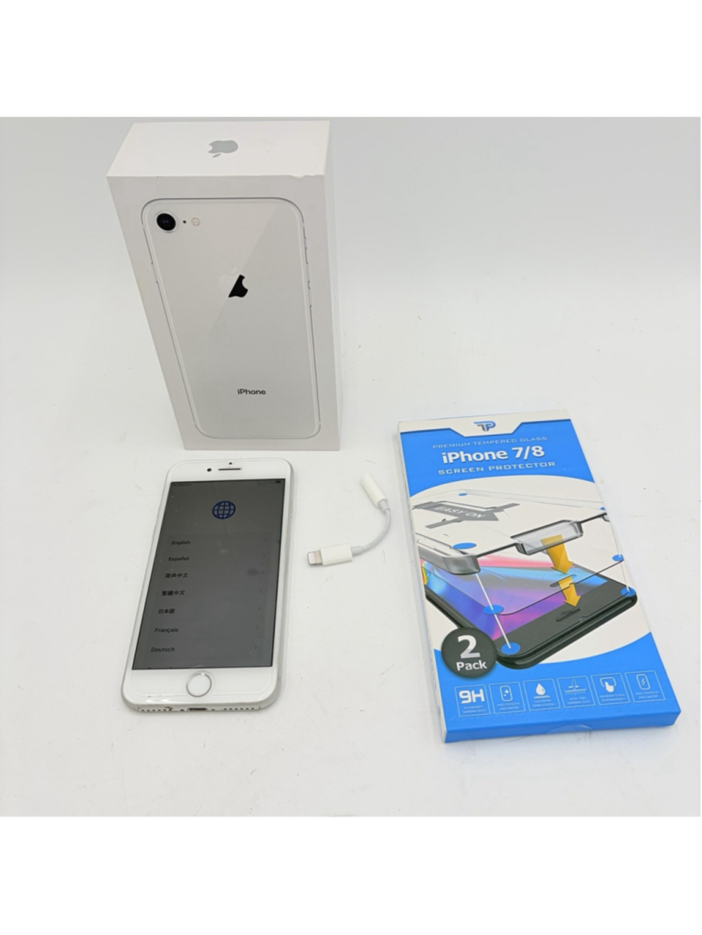 Apple iPhone 8 64GB White A1863 Smartphone w Box Screen Protectors Wiped
